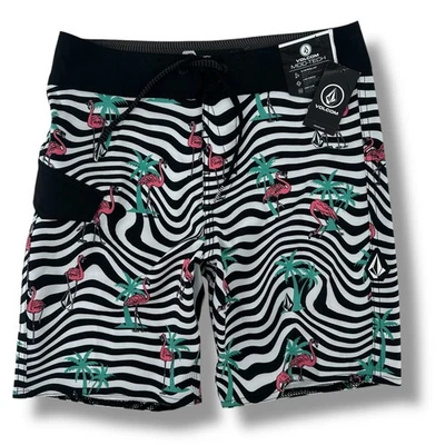 Volcom  Flamingbros Mod Tech Swim Trunks Boys Size 26 12 Medium Flamingo Print - Image 1 of 4