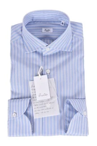 NUOVA camicia Fralbo Napoli fatta a mano cotone 42 US 16,5 vestibilità moderna righe blu - Foto 1 di 4