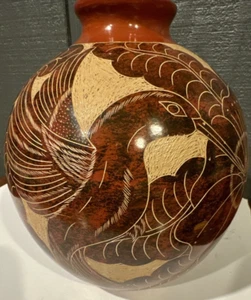 SanJuan De Oriente Nicaragua Pottery Jar Vase  Bird Flower Leaves - Picture 1 of 22