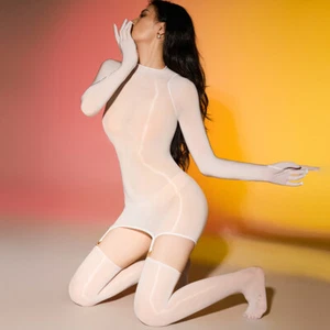 New Women Sexy 5D Oil Shiny Bodysuit Full Body Stocking Garter Lingerie Jumpsuit - Picture 1 of 30