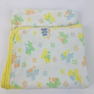 Vintage Carters Yellow Green Blue Orange Puppy Dog Square Baby Blanket 70s  - Picture 1 of 5