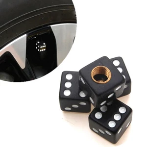 4x Black Dice Tire Wheel Stem Air Valve Caps Covers Universal Car Accessories - Picture 1 of 11