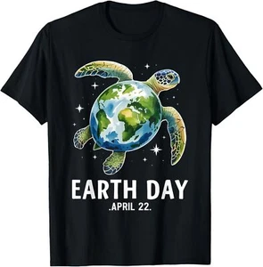 Earth Day Sea Turtle Globe April 22 Eco Awareness T-Shirt - Picture 1 of 4
