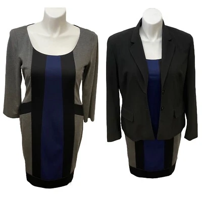 Vestido London Times Mujer Talla 16 Lote Blazer Bloques de Colores Oficina Carrera Negro Azul Foto 1 de 4