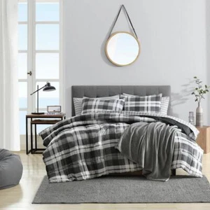 Nautica Comforter Set Full/Queen 3Piece Crossview Plaid Microsuede Charcoal Gray - Picture 1 of 6