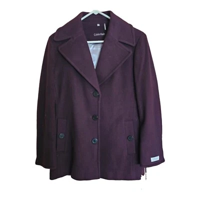 Calvin Klein Coat Large Cashmere Wool Blend Single Breasted Burgundy Tags - Image 1 of 4