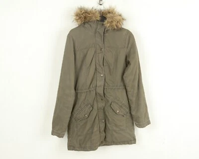 Hollister Femmes M Gris Veste Manteau Chaud Extérieur Parka Capuche Coton - Photo 1/4