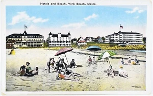 Postal de recuerdo vintage de hoteles y playa, York Beach, Maine 3x5 - Imagen 1 de 2
