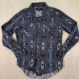 Camisa a Presión Rock & Roll Denim Para Hombres L Calce Moderno Occidental Manga Larga Estampado Azteca - Imagen 1 de 7