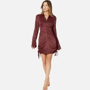 NWT Bardot Sui Shirt Dress Burgundy Size Large - Picture 1 of 4