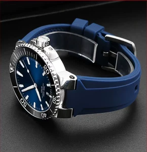 Orologio Chronotiempo Gomma Blu Silicone 2 Pezzi Cinturino 24mm 12mm Oris Aquis - Foto 1 di 6