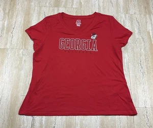Pro Edge Womens Size 2XL Georgia Bulldogs Short Sleeve V Neck Red Fitted Shirt - Picture 1 of 11