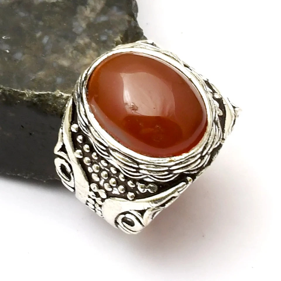 Carnelian 宝石民族手工戒指首饰圣诞节美国尺寸 8 AR 40168 — 第 1/1 张图片