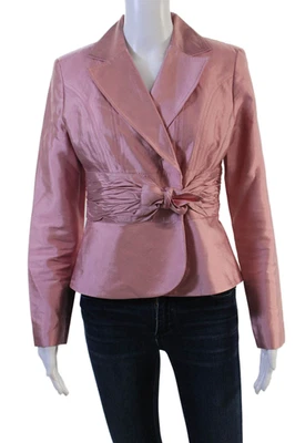 ABS Women Designer Pink Collared Tie Waist Silk Cotton Blazer Long Sleeve Size 2 - Image 1 of 4