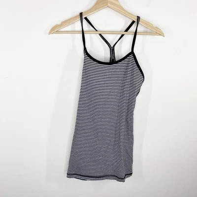 Camiseta sin mangas Lululemon Power Y negra gris a rayas ropa deportiva para mujer talla 8 Foto 1 de 4