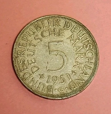 1951 G Germany - Federal Republic 5 Deutsche Mark  Silver Coin - Image 1 of 2