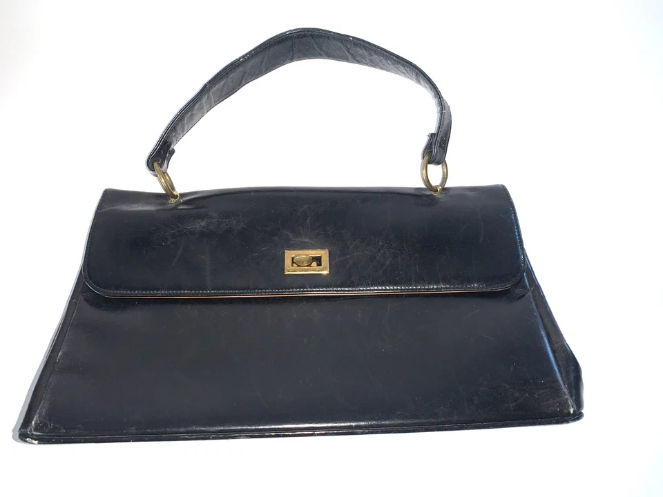 Cartera de mano clásica de colección negra Biene-Davis (1940s 1950s 1960s) con monedero Foto 1 de 4
