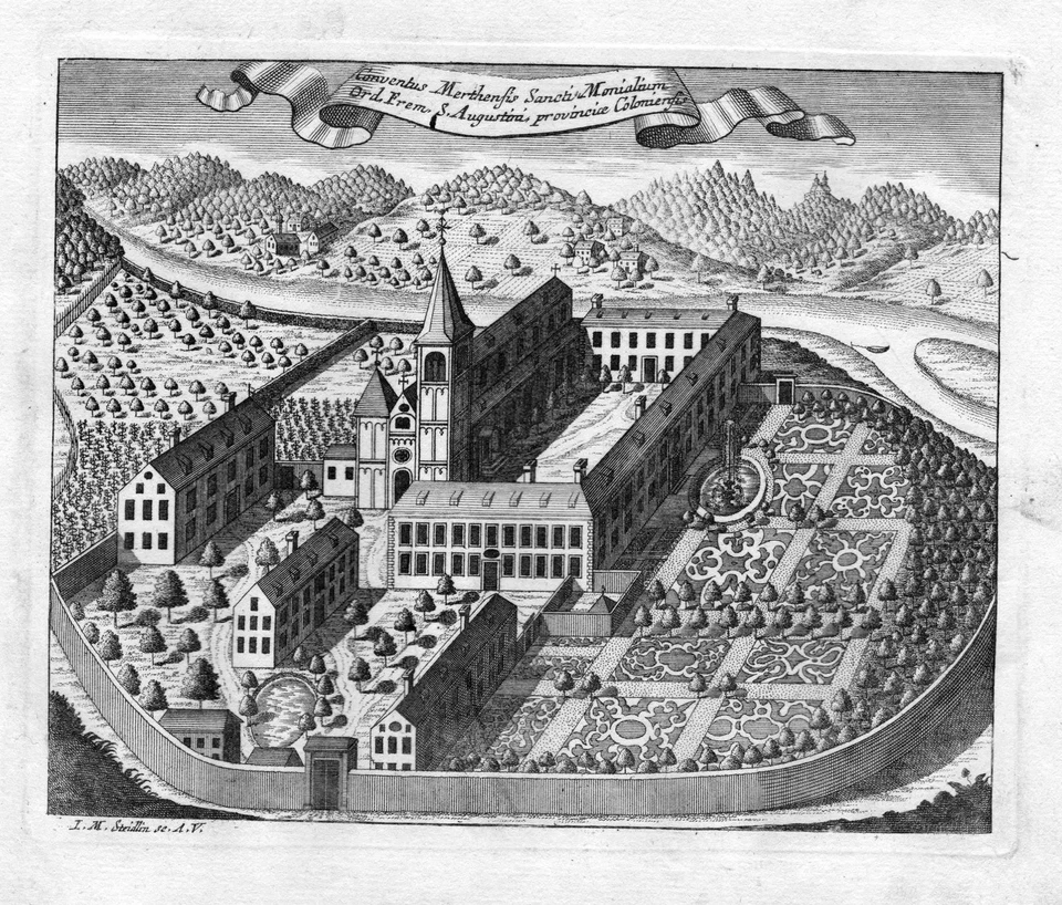 1731 Augustinerkloster Merten an der Sieg Kupferstich antique print Steidlin - Bild 1 von 1