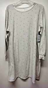 New Croft & Barrow Long Sleeve Nightgown Plus Size 2X Gray Stripe w/ Hearts  - Picture 1 of 7