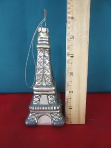 220. Eiffelturm Weihnachtsschmuck Paris Frankreich geblasenes Glas Silberglitzer - Bild 1 von 4