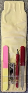 Vintage Avon Nail Care Kit 5pc Manicure Set 1988 Travel Toiletries NoS Red Case - Picture 1 of 7