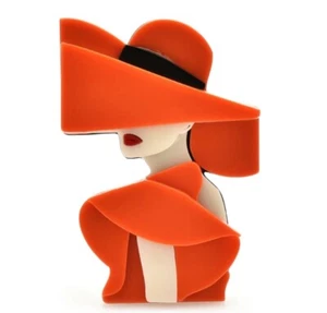 Acrylic orange lady brooch - Picture 1 of 2