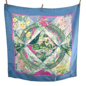 HERMES Carre90 GIVERNY Large format Calfskin Blue Multicolor silk - Imagen 1 de 10