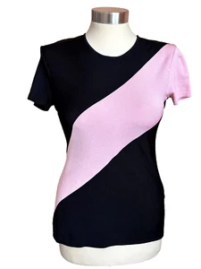 Ralph Lauren Purple Tag Women's Slinky Stretch Top Sz M Italy *FLAWS* Black Pink - Picture 1 of 19
