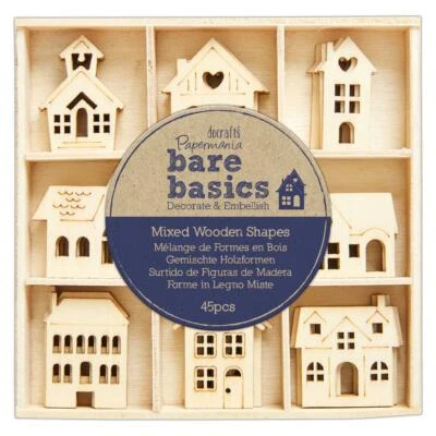 45 x Papermania Bare Basics House craft shapes Wooden house shapes embellishment
