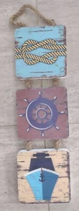 Nautical Decor Wall Sign Art Wood & Rope Ship, Wheel, Rope. ML - Picture 1 of 10