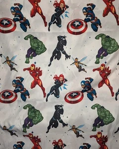 MARVEL AVENGERS TWIN FLAT SHEET WHITE CAPTAIN AMERICA HULK BLACK PANTHER WIDOW - Picture 1 of 4