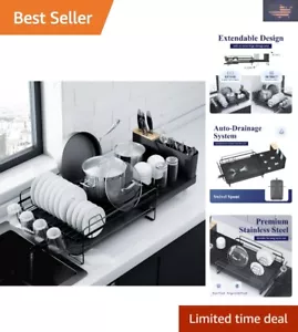Smart Design Dish Drying Rack - Rustproof, Expandable & Easy Drainage - Black - Picture 1 of 9