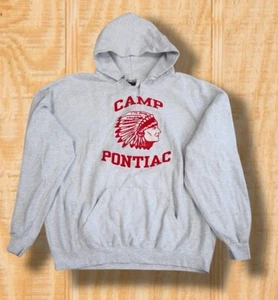 RARE! VINTAGE CAMP PONTIAC NY MENS XL HEATHER GRAY HOODIE SWEAT SHIRT - Picture 1 of 14