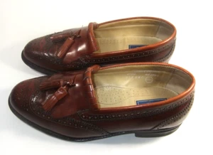 Vintage Thom McAn Wingtip Tassel Loafers Burgundy Leather Dress Mens 8.5C - Picture 1 of 10