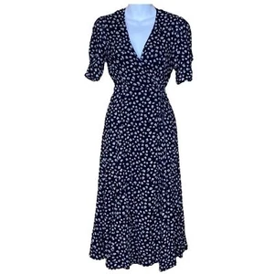 Abito midi donna Reformation nero avvolgente floreale taglia L - Foto 1 di 12
