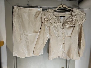 BB Collections 2 PC Gold Metallic Pleated Floral Collar Ruffle Skirt Suit - 10 - Picture 1 of 11