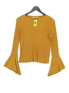 Mango Women's Top S Yellow 100% Other Long Sleeve Round Neck Cropped - Picture 1 of 5