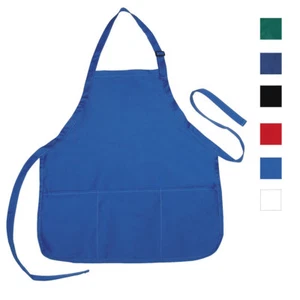 1 Dozen Full Size Adult Bib Aprons With 3 Waist Pockets Plain Wholesale Bulk - Picture 1 of 8
