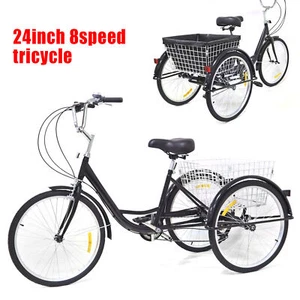 Erwachsene Dreirad 8-Gang 3 Räder Fahrräder Senioren Dreirad 24 Zoll mit Korb DE - Bild 1 von 13