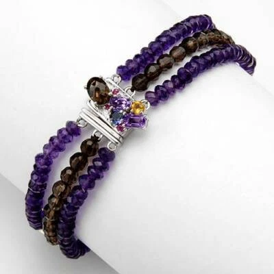 925 SS 51.50 CTW AMETHYST, SMOKY QUARTZ, CITRINE & RUBY BRACELET, 7'' - Image 1 of 3