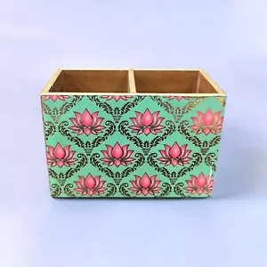 DECOR HOUSE Lotus 2 Hole MDF Spoon Pencil Holder Desk Organizer For Office Table - Picture 1 of 6