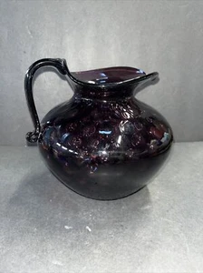 Vintge 6.75”Amethyst Purple Coin Dot Optic Glass Hand Blown Pitcher - Picture 1 of 9