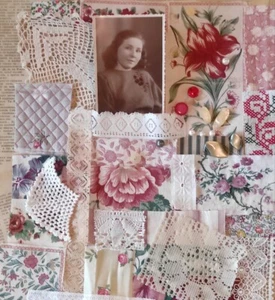 Slow stitch junk journal kit Vintage fabric pieces lace Sewing and Craft K#26 - Picture 1 of 13