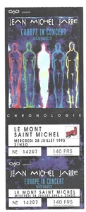 RARE / TICKET BILLET CONCERT - JEAN MICHEL JARRE LIVE AU MONT SAINT MICHEL 1993 - Imagen 1 de 2