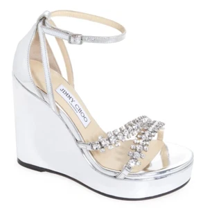 Jimmy Choo Bing Wedge 120 Womens Metal Leather Platform Sandals EU 38.5 / US 8.5 - Picture 1 of 6