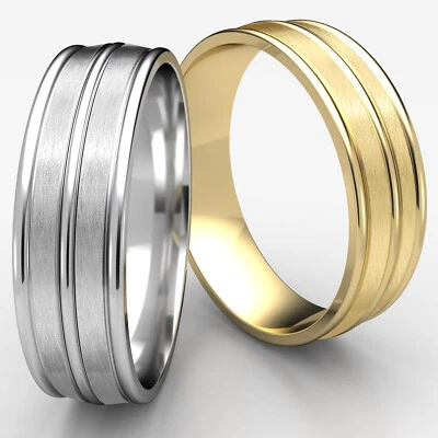 Center Grooved Comfort Fit Satin Finish Ring Men's Women's 7mm Wedding Band Gold - Image 1 of 4