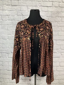 FREE PEOPLE Top donna nero combo floreale impreziosito Malia babydoll taglia S - Foto 1 di 14