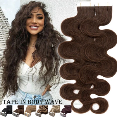 THICK 150g Tape Hair Extensions Body Wave Tape In Real Remy Human Hair Full Head - Image 1 of 4