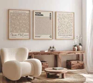 William Morris Matisse Neutral Print Set of 3  Wall Art Posters Home Room Gift - Picture 1 of 8