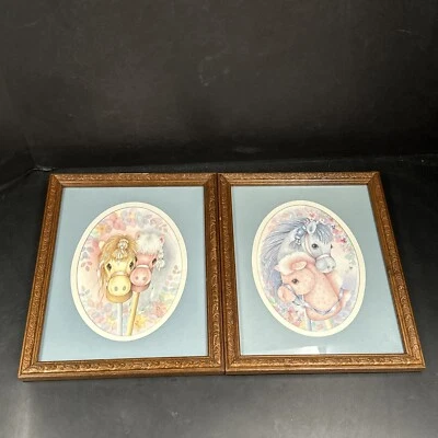 "Juego de 2 cuadros vintage enmarcados de caballos hobby HOMCO años 80 11 1/4"" X 9 1/4"" Nusery" Foto 1 de 4